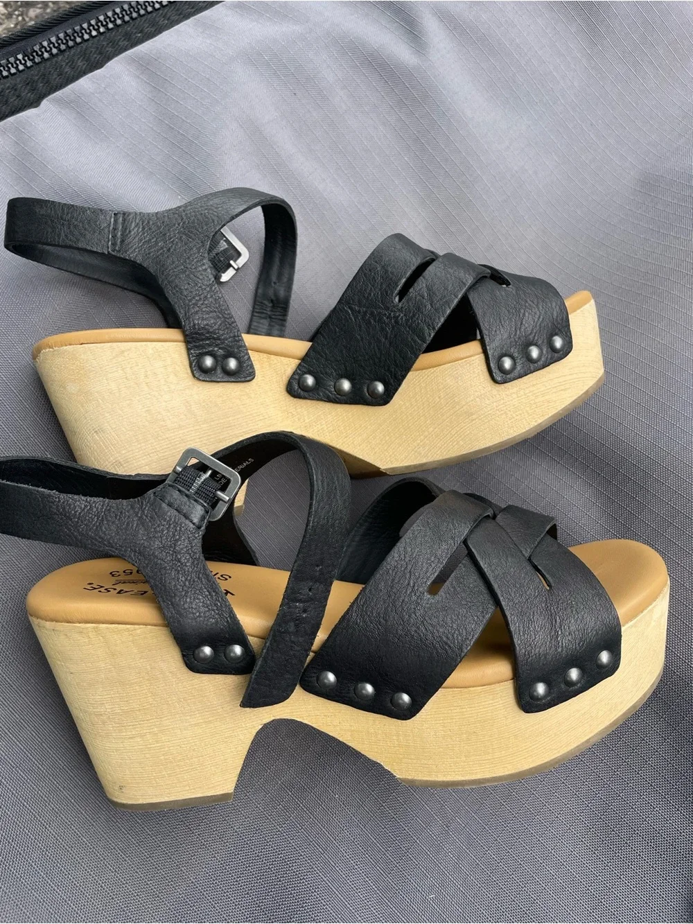 Black Leather Crisscross Slingback Platform Sandals